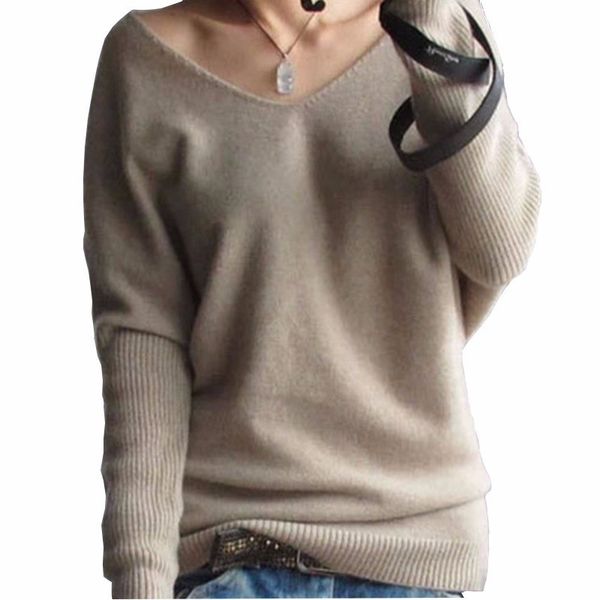 

2019 autumn winter cashmere sweater women fashion v-neck loose 100% wool sweater, White;black