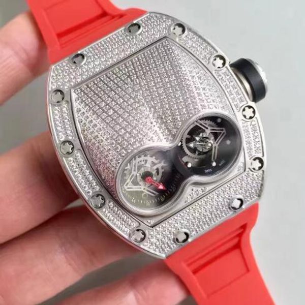 

Luxury de ign over ize man cla ic wri twatch diamond titanium crew ca e automatic tourbillon red rubber trap grade man watche