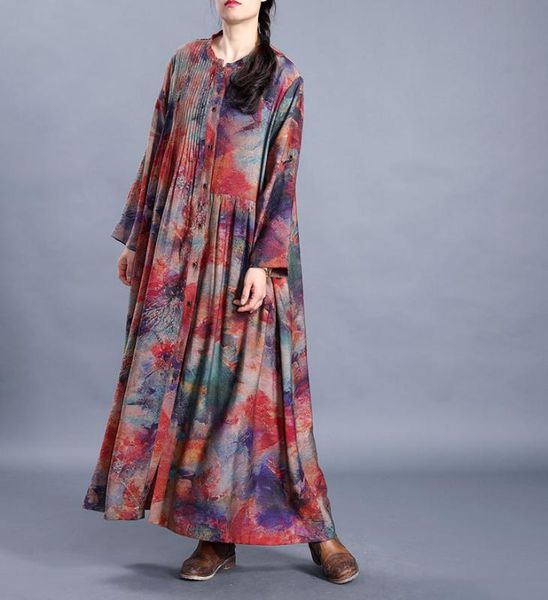 

весна национального стиля женщины шелкового печатного плиссе кардиган ветровка ретро лонгс рукав печатного урожай длинного тонкое пальто, Tan;black