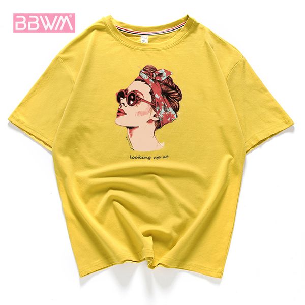 

vogue casual funny t shirt women cotton summer t-shirt woman pink yellow black 2019 new round neck avatar printing tee, White