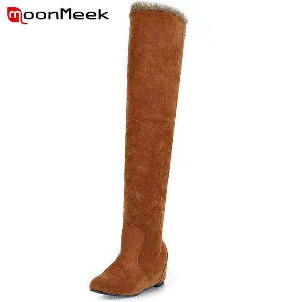 

moonmeek new arrive 2018 winter over the knee boots ladies fur flock woman boots internal increase thigh high, Black
