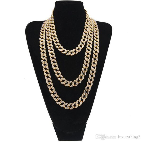 

iced out bling rhinestone crystal gold finish miami cuban link chain men and women hip hop charm necklace jewelry, Silver