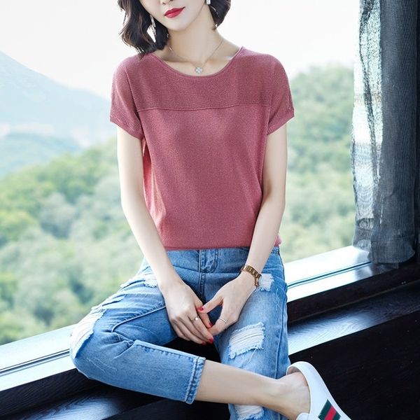 

bright silk clothes thin t-shirt women's short sleeves 2020 loose clothes ice silk knitted base shirt trendy t-shirt, White