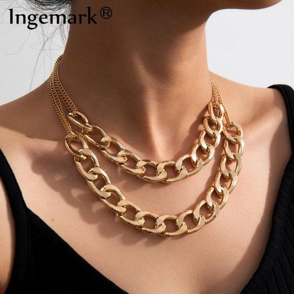 

punk miami cuban aluminum chain necklace collar statement multilayer hiphop big chunky thick link choker necklace women jewelry, Silver