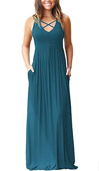 

longyuan women's sleeveless racerback maxi dresses with pockets plain loose long dresses, Black;gray
