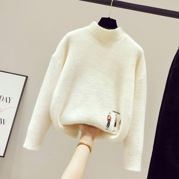 

2020 new wave of fashion ladies sweater women's fall and winter clothes loose knit shirt outer wear western style, White;black