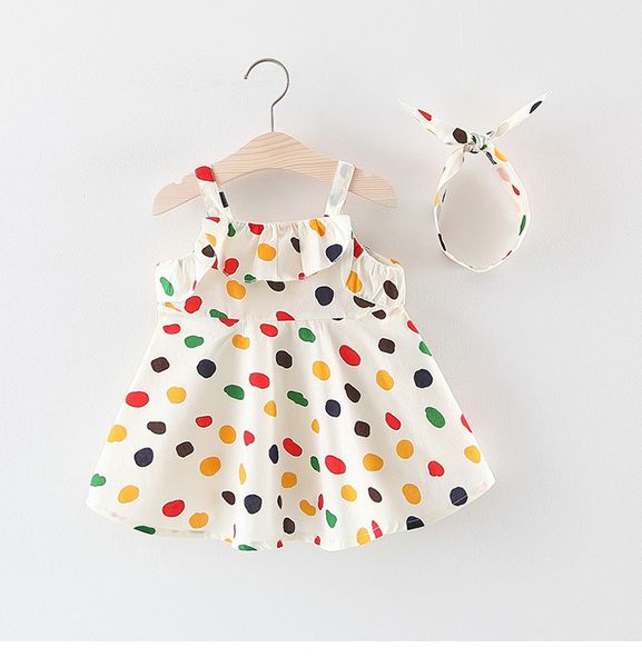 

kids Girl designer clothes Dress Summer Sleeveless Polka Dots Print Design Dress Princess Girl Clothing Dress +headband