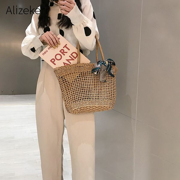 

ins соломы сумка сумки женщины ручной hollow шарф корзина сумка женская курортная этнический tote сумки summer beach bag large female