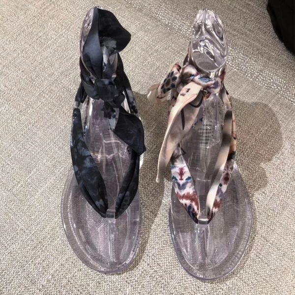 

New designer sandals women silk scarf Thong Sandal summer Beach flip flop Removable scarf can be replaced Delivery 2 pair of Silk scarves