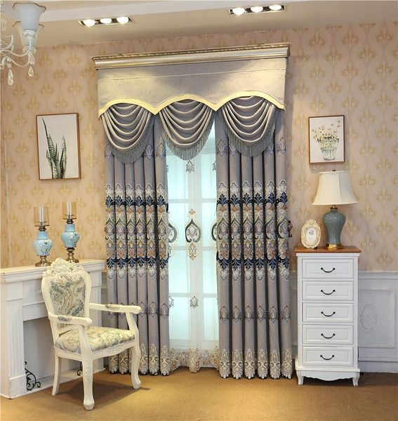 

европейский высокий затенение 75% -85% вышитые шторы для гостиной роскошный тюль занавес для окна спальни лечение шторы