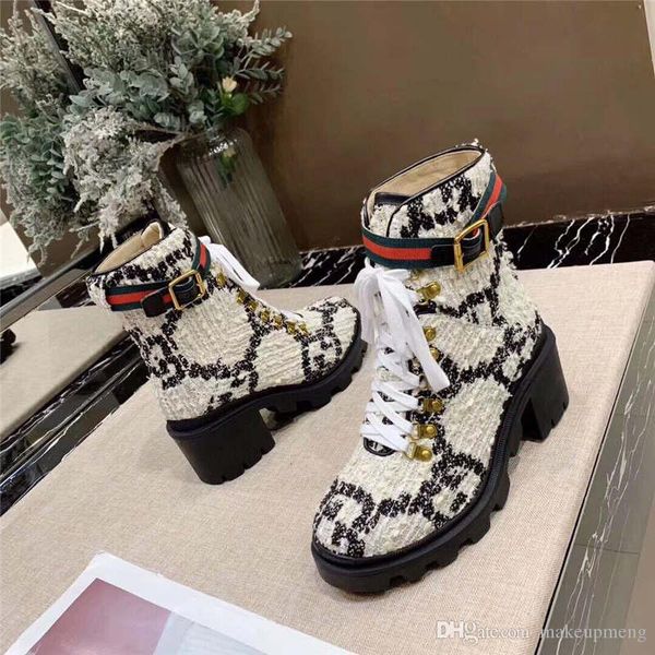 

19 gucci women 039 black white tweed gg lace up trip rubber ankle boot with box, Blue;gray
