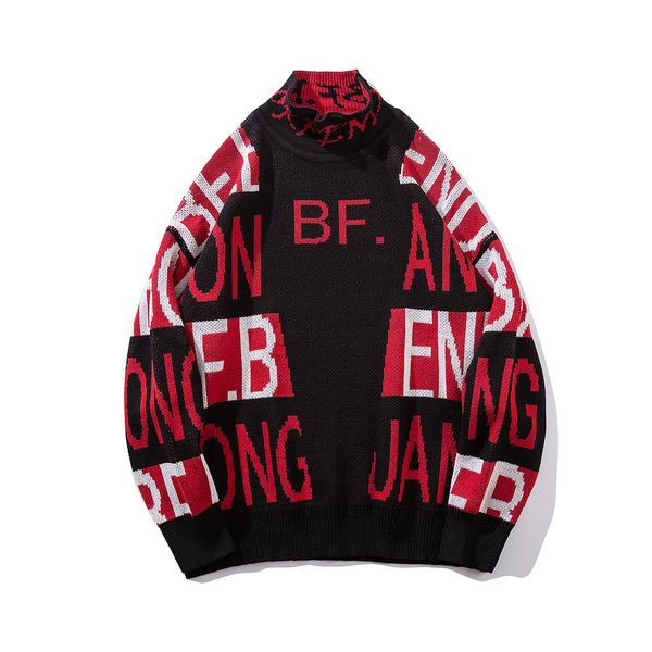 

knitted turtleneck mens sweaters pullover parody clown hip-hop sweater oversize autumn male knitwear ropa de hombre 2018, White;black