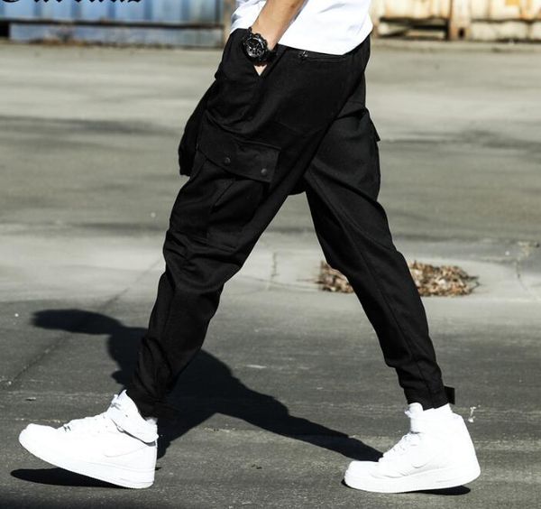 

s-xxxl 2019 tide section overalls pants men's fashion hip hop pants male loose harem plus size men clothing, Black