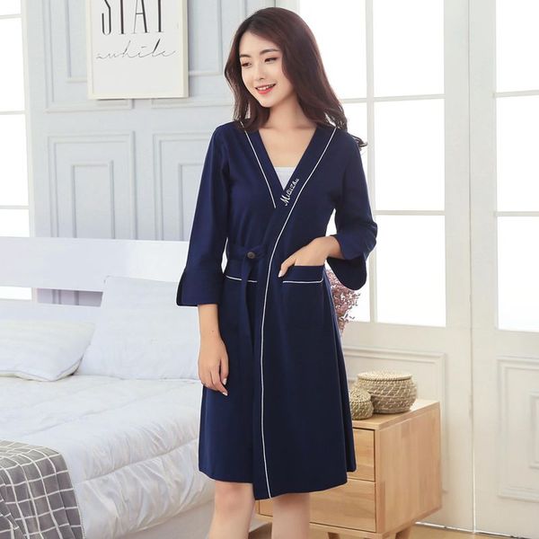 

high-grade 100% cotton soft kimono robes for women 2020 autumn winter long sleeve bathrobe female lounge homewear home clothing, Black;red
