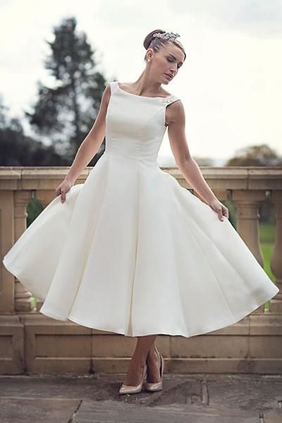 

vintage 50s short wedding dresses boat neck ankle length a line retro bridal gowns 2019 new vestido de noiva custom size, White