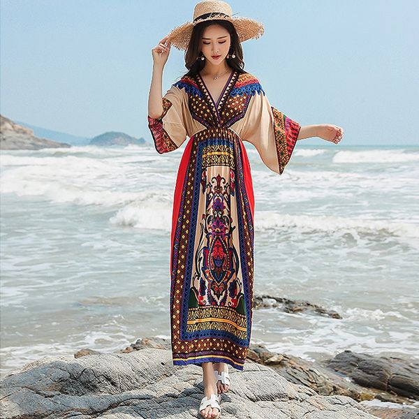 

2019 bohemia thailand national style long skirt skirt national beach dress female bali seaside holiday beach dress, White;black