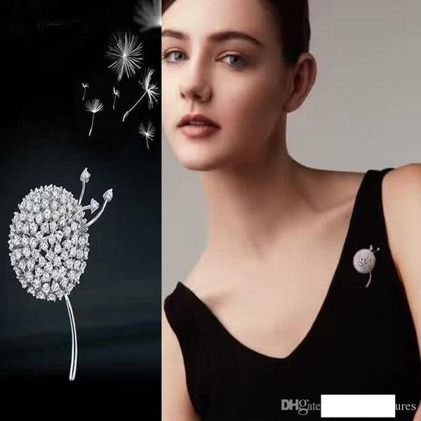 

мода s925 серебра одуванчик брошь цирконий брошь unisex pins мода ювелирных изделия обручальных броши 2017 год, Gray
