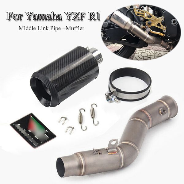 

yzf r1 full exhaust system pipe slip on motorcycle muffler tips tube middle connector link pipe for r1 2009-2014 escape
