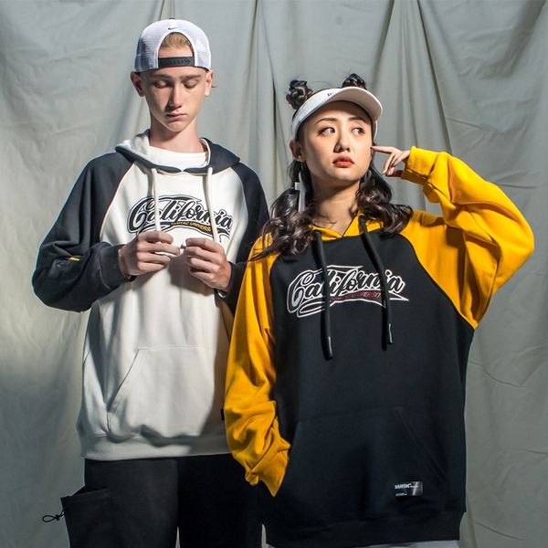 

flambac autumn and winter new european and american simple letter printing contrasting color raglan thin cotton terry loose couples sweater, Black