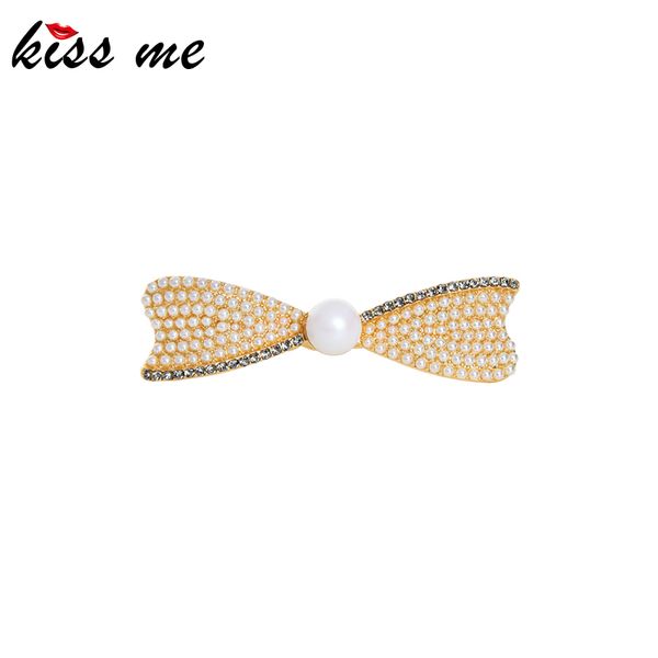 

kissme unique acrylic pearl crystal bowknot barrettes for women gifts gold color alloy hairwear 2020 new arrival fashion jewelry, White;golden