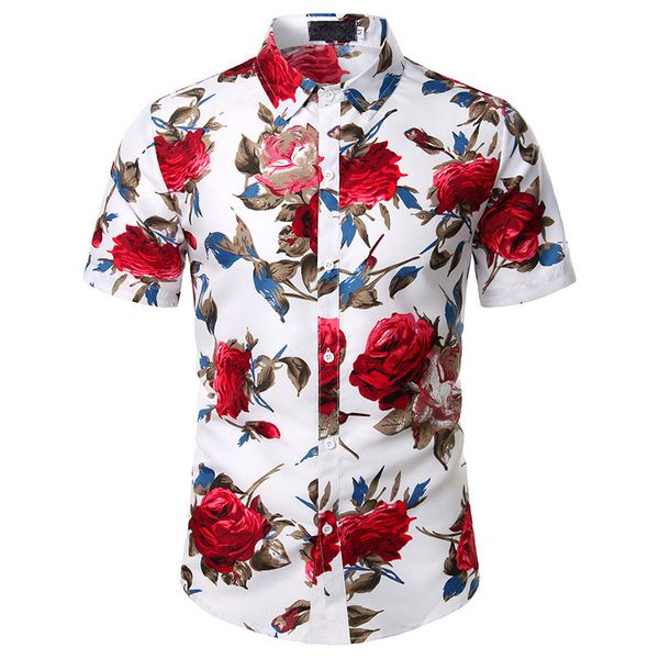 

designer print mens casual shirts floral print fashion shirts natural color short sleeve shirts mens clothes, White;black