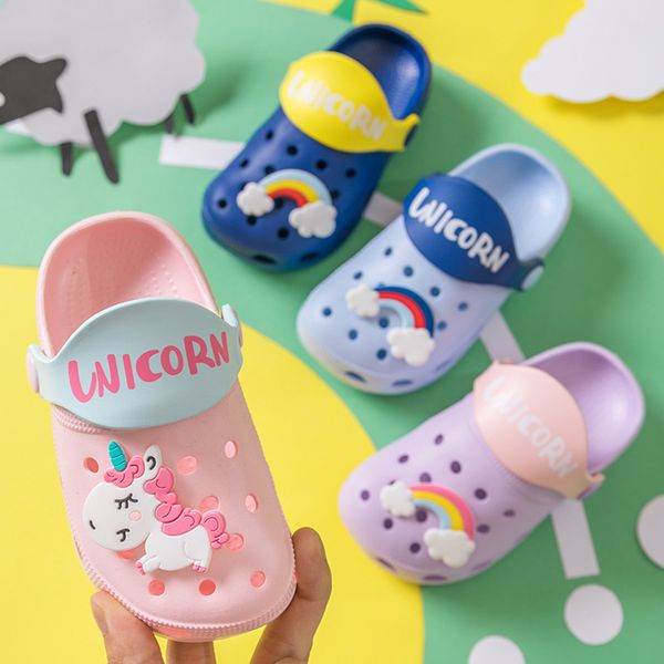 

unicorn slippers for boys and girls 2020 summer children beach sandals kids indoor bathroom slippers rainbow flip-flops t200507, Black;red