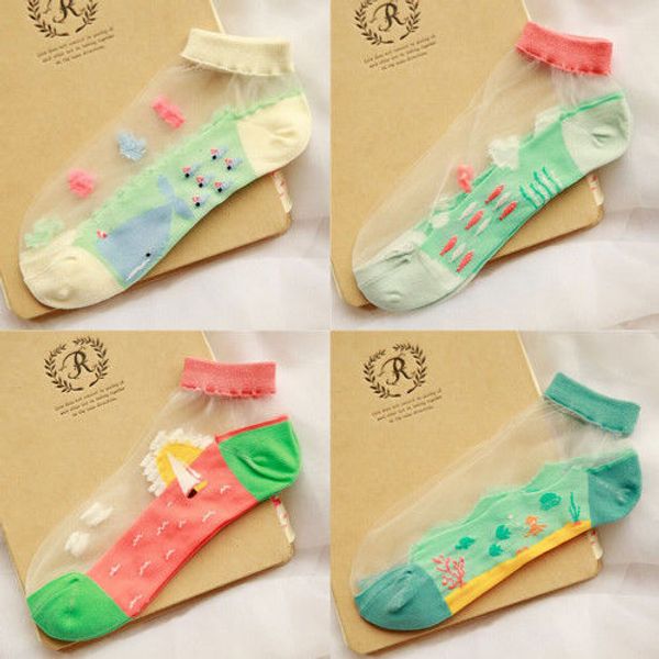 

new fashion women boat short summer transparent low-cut cartoon ankle socks utral thin breathable silk socks, Black;white