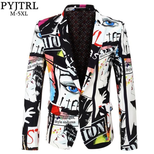 

бренд pyjtrl 2018 новый прилив мужская мода печати дизайн блейзер плюс размер хип свободного покроя мужской тонкий fit костюм куртка певица, White;black