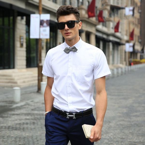 

men's casual shirts summer solid color business short-sleeved shirt 2021 fashion professional formal dress white tooling, White;black