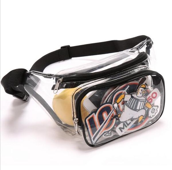 

the fanny pack, adjustable waist bag withextra external pocket, clear bag with strong zipper, for football stadium approved, Black;white