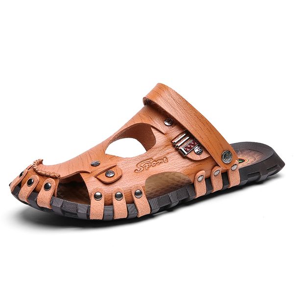 

men roman sandals classic men's summer soft sandals comfortable men shoes genuine leather soft outdoor water shoes *, Black