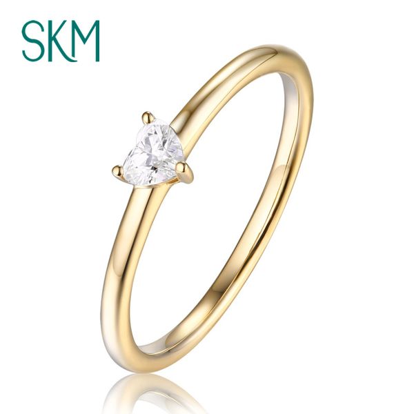 

skm simple diamond engagement ring for women heart shaped cut solid 14k 18k gold tiny dainty minimalist fine jewerly, Golden;silver