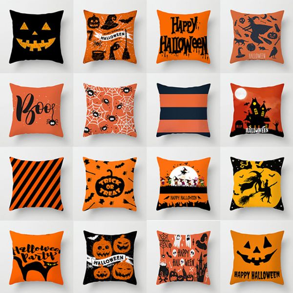 

trick treat pumpkin cushion cover 45*45cm happy halloween throw pillow cover happy fall y'all ghosts horror pillowcase tle428