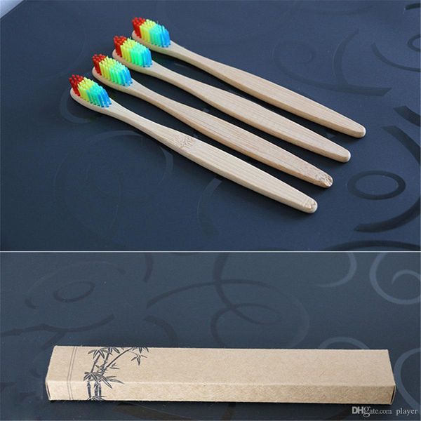 

new 1 piece colorful head bamboo toothbrush wholesale environment wooden rainbow bamboo toothbrush oral care soft bristle 0610084