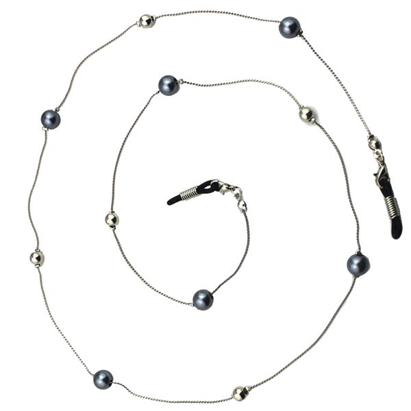 

fashion gray/white/black faux pearl sunglass reading glasses eyeglasses chain cord holder rope