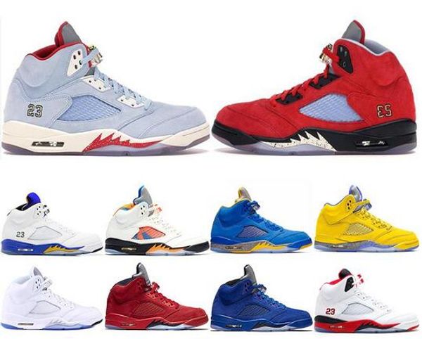 

trophy room 5s ice blue mens basketball shoes 5 laney yellow bred red suede white cement metallic black designer sport sneaker size 41-47