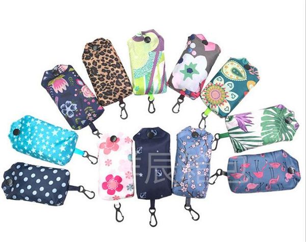 

горячая организация складной многоразовые сумки для продуктов ткань бакалея сумки моющиеся полиэстер складной в прикрепленный чехол 38x60 см