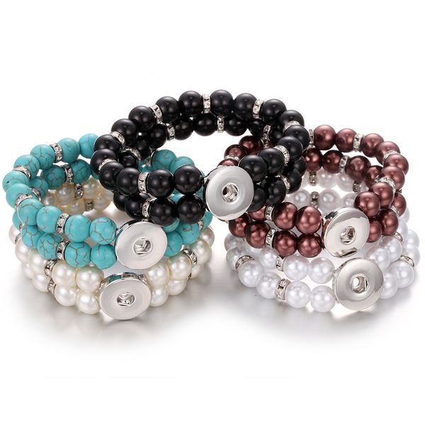 

handmade snap button bracelet 10mm imitation pearls beads beaded snap bracelet fit 18mm button jewelry, Golden;silver