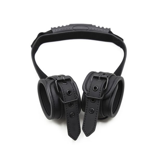 

black leather sponge handcuffs sexuelstoys padded leash sm with bondage productsjouets handle set for adults scgbc, Red;black