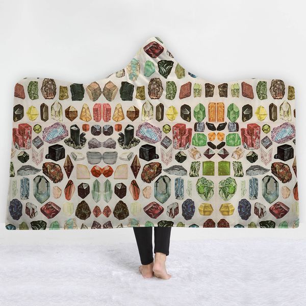 

diamond crystal stone head hooded blanket sherpa fleece ocean blue wearable plush throw blanket on bed sofa thick warm b98