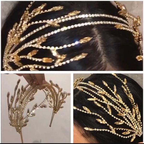 

baroque style with crystal rhinestone pearls tassel leaf headbands for women bridal wedding tiara hair accessories jewelry, Silver