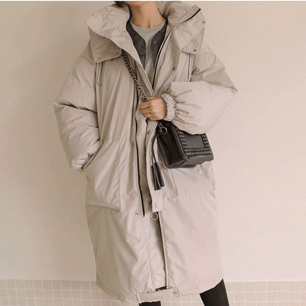 

cocoon style long women winter jacket oversized coats hooded thicken jacket female overcoat down cotton winter parkas coat c5783, Black