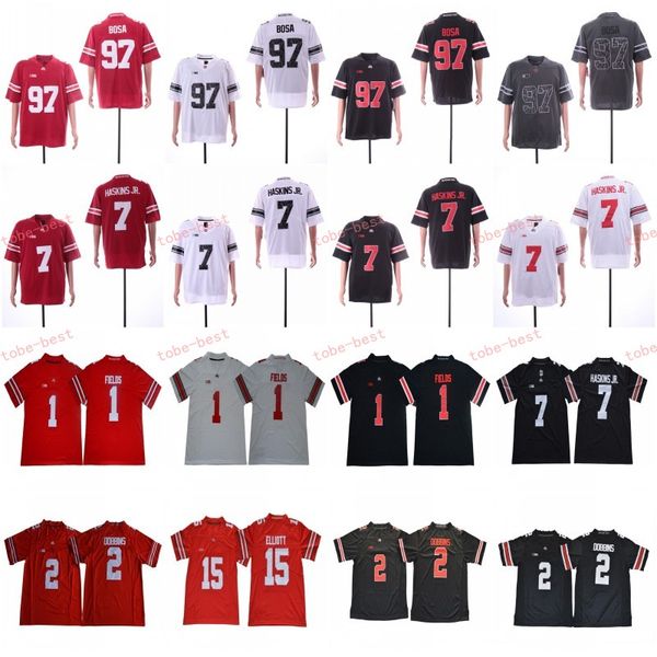 

2019 #97 nick bosa ohio state buckeyes #1 justin fields #2 jk dobbins #7 dwayne haskins jr. #15 elliott ncaa rose bowl jerseys, Black