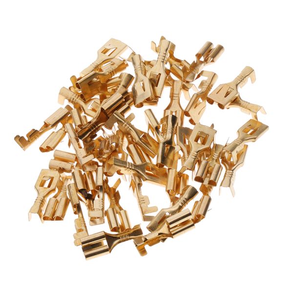

50pcs brass crimp terminal cable locking female spade 6.3mm