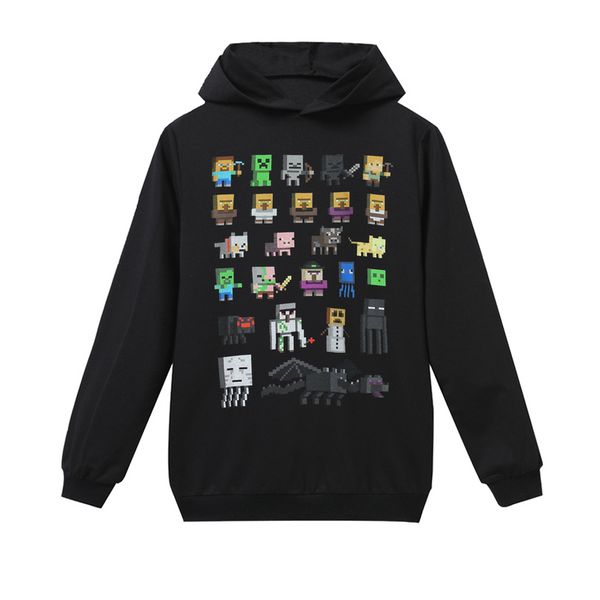 

minecrafting printed kids boys long sleeve hooded t-shirts christmas hoodies girls thanksgiving sweatshirts youth t shirt, Black