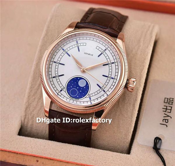 

лучший rx 50535 moonphase япония 8215 автоматическая мужские часы розовое золото сапфировое кожаный ремешок классический дизайнер часы 39мм, Slivery;brown