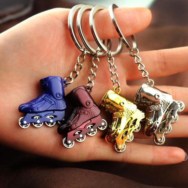 

4 colors metal roller skating shape keychains keyring exquisite bag key chain keyfob friendship souvenir keyrings kids gifts wholesale, Silver