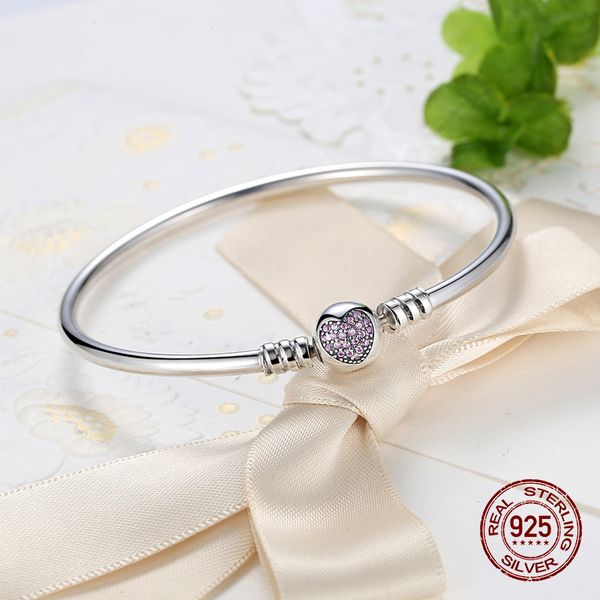 

womak genuine 925 sterling silver charm bangle for women original jewelry fit pandora beads diy bracelet birthday gift making, Golden;silver