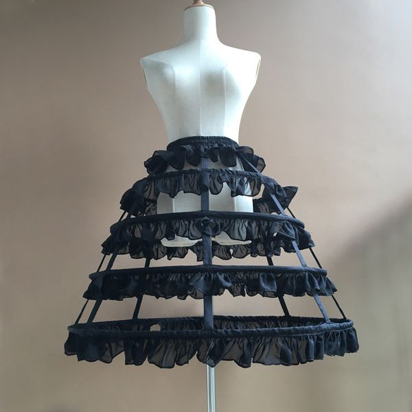 

long cosplay steel boned crinoline skirt sweet hoop petticoat with ruffles, Black;red