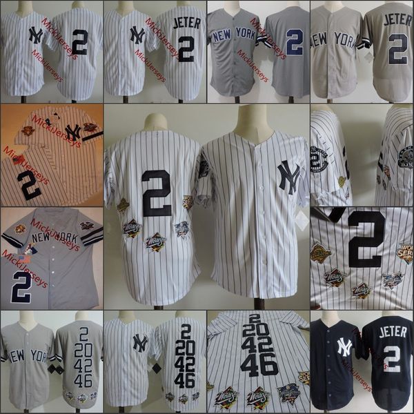 

Mens #2 Derek Jeter Retirement patch Jersey Stitched White Grey Derek Jeter 1996 2001 WS Jerseys S-3XL